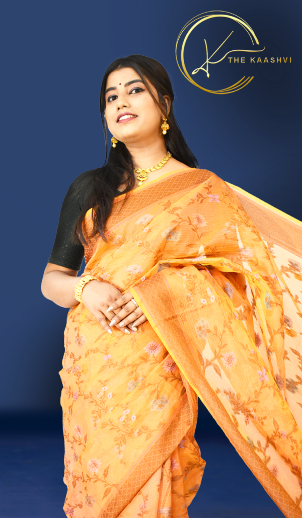 Orange Semi Cotton Banarasi Saree - Image 2