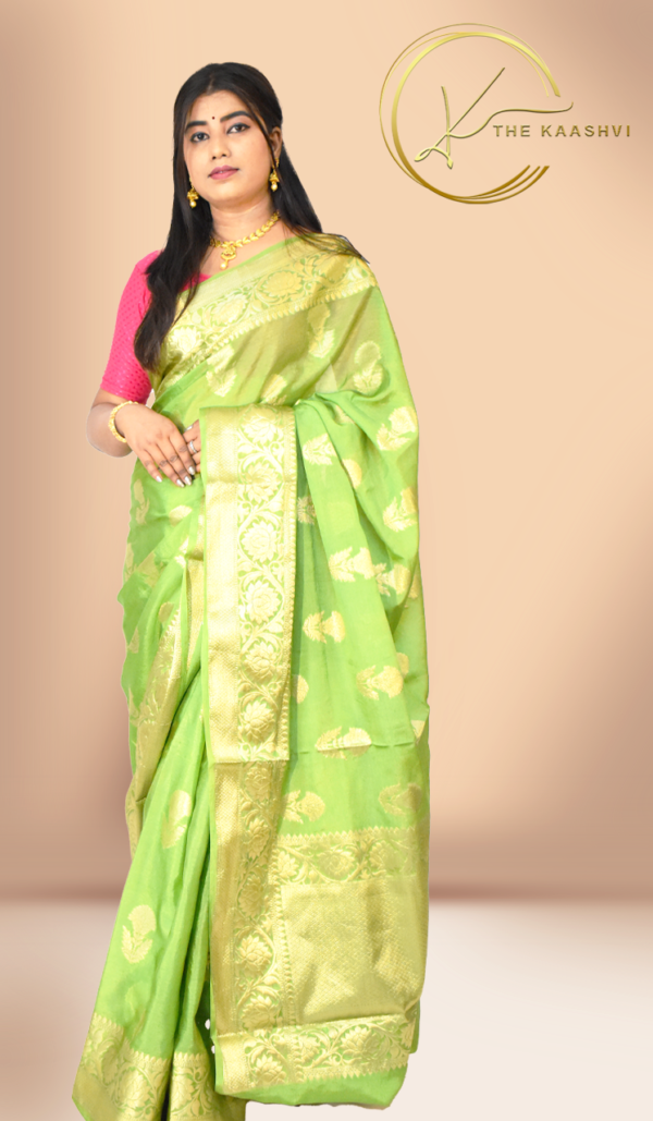 Lime Green Cotton Silk Banarasi Saree