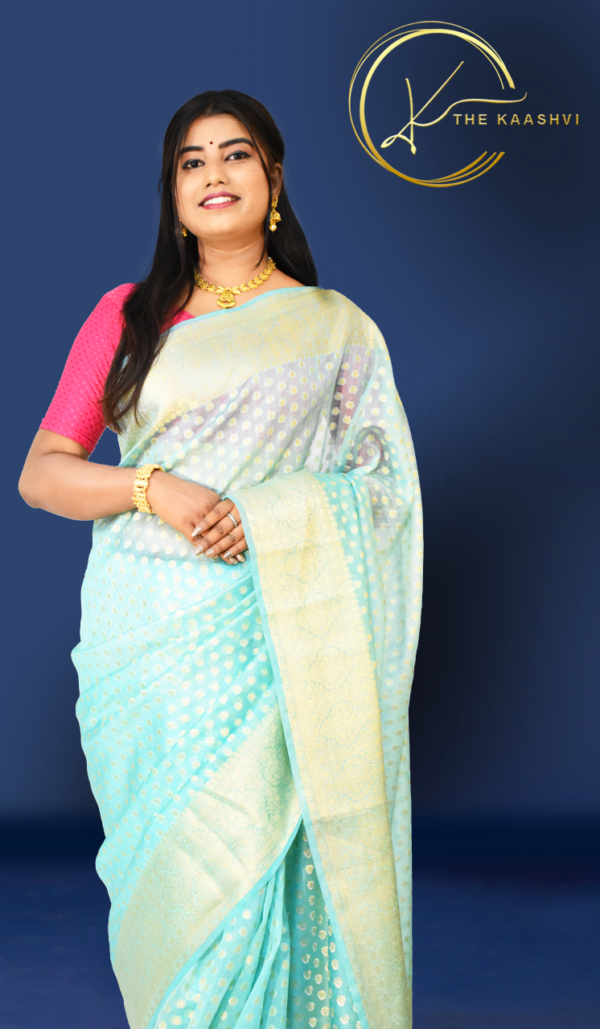 Sea Green Cora Buttiwork Banarasi Saree