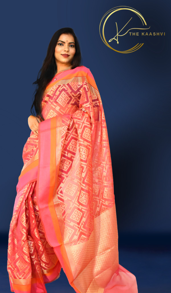 Rani Pink Semi Cotton Banarasi Saree - Image 3