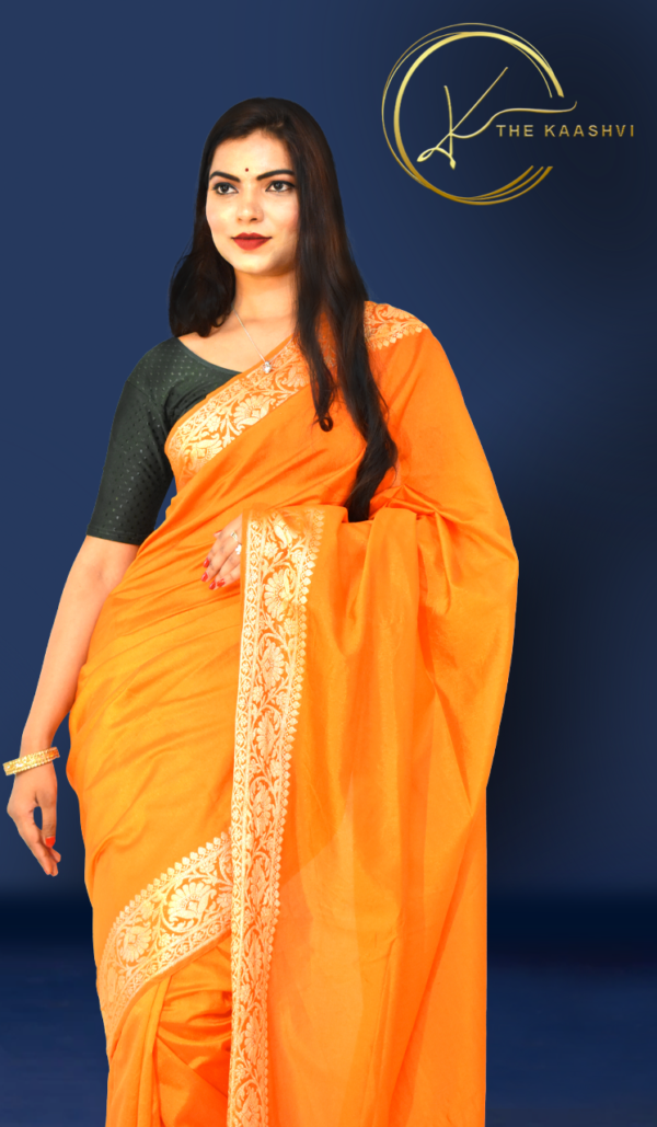 Orange Golden Heavy Butti Banarasi Sareee - Image 2
