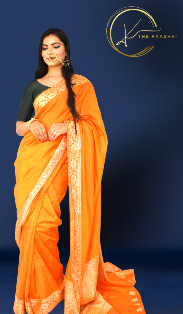 Orange Golden Heavy Butti Banarasi Sareee - Image 5