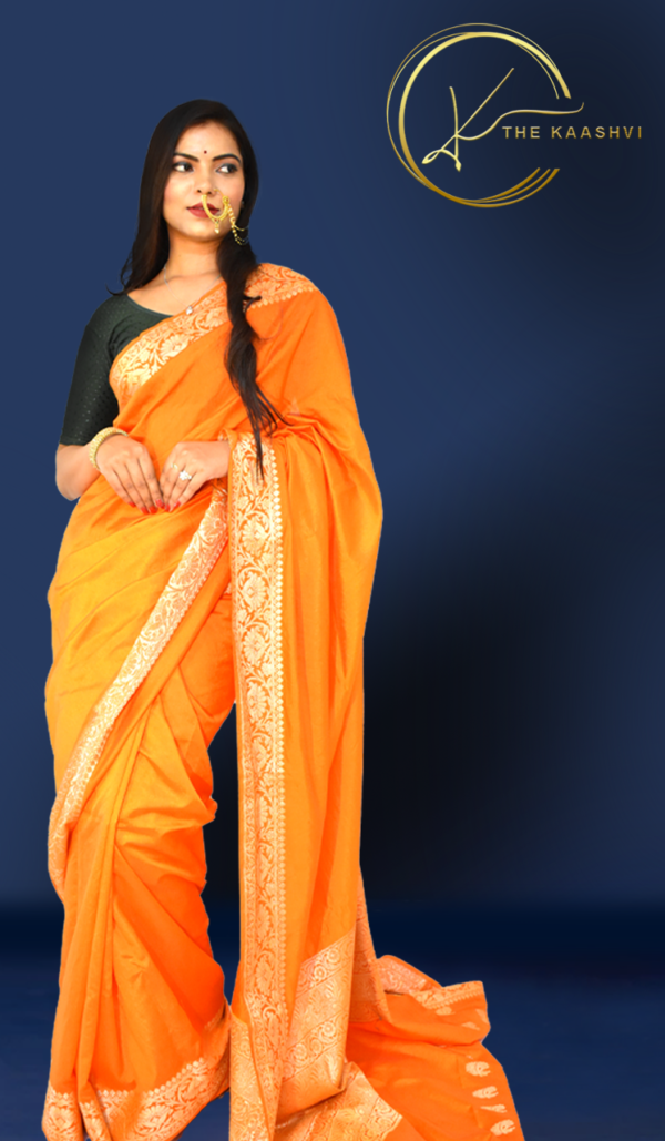 Orange Golden Heavy Butti Banarasi Sareee