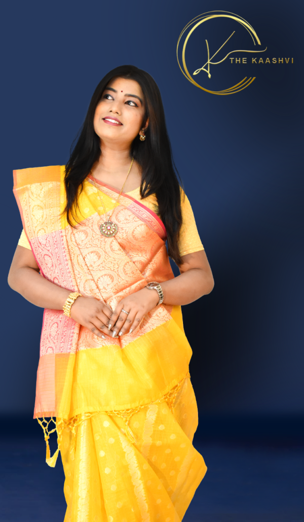 Corn Yellow Cora Cotton Banarasi Saree