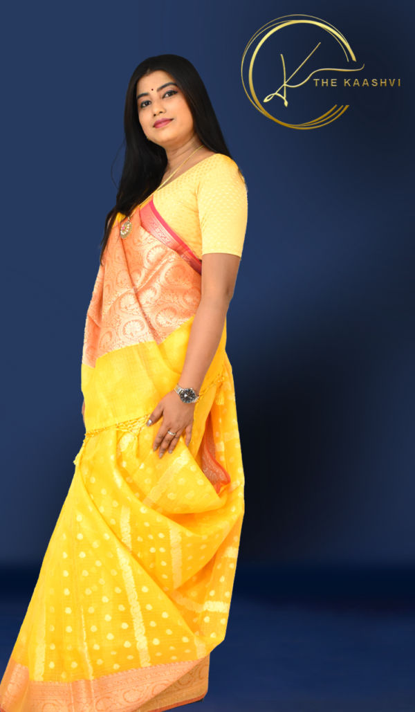 Corn Yellow Cora Cotton Banarasi Saree - Image 2