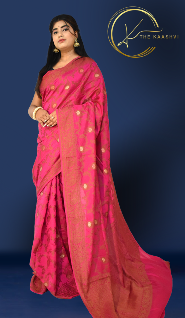 Wine Pink Jaali Dupion Banarasi Saree