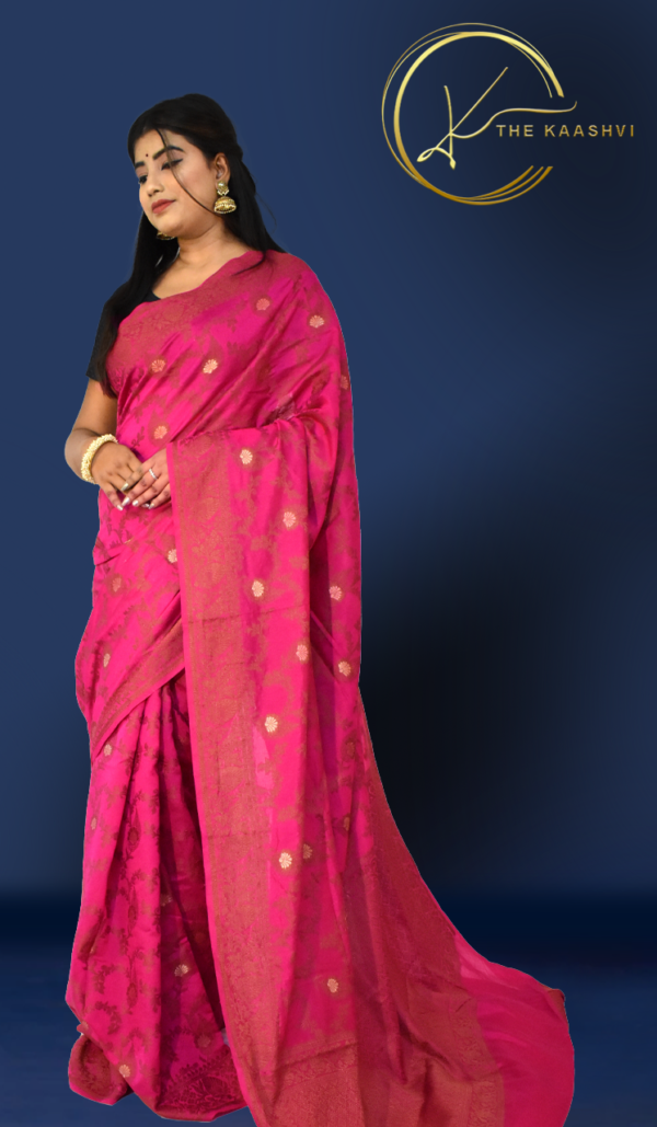 Wine Pink Jaali Dupion Banarasi Saree - Image 3