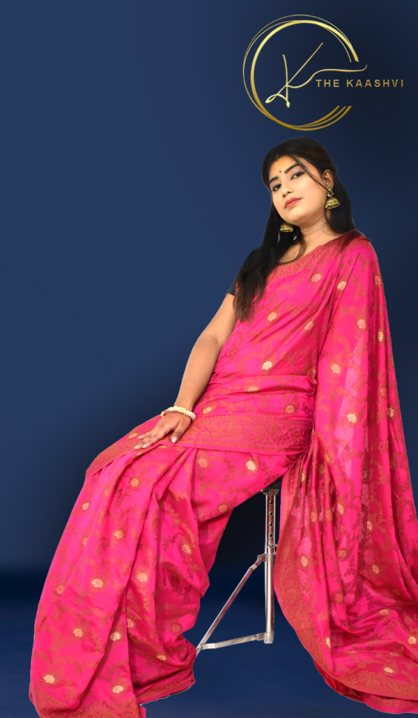 Wine Pink Jaali Dupion Banarasi Saree - Image 2