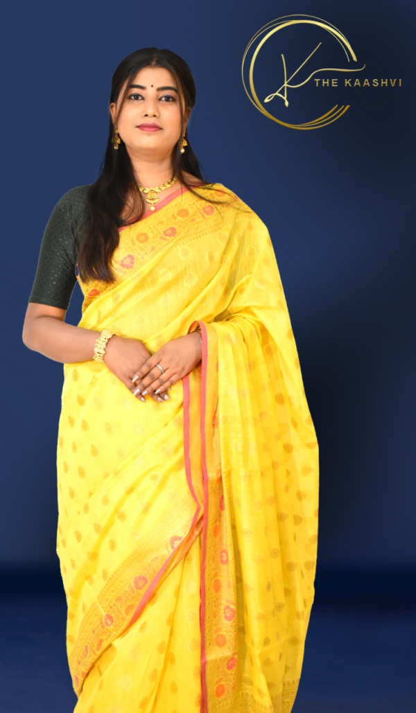 Yellow Cotton Silk Butti Banarasi Saree