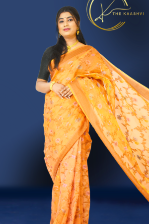 Orange Semi Cotton Banarasi Saree
