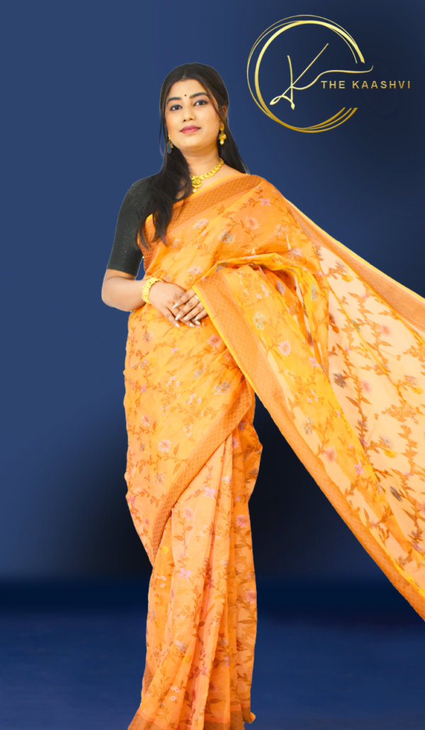 Orange Semi Cotton Banarasi Saree