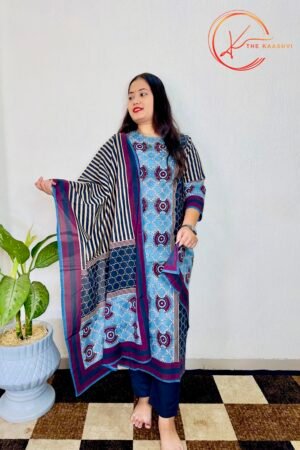 Cotton three piece black suit with dupatta