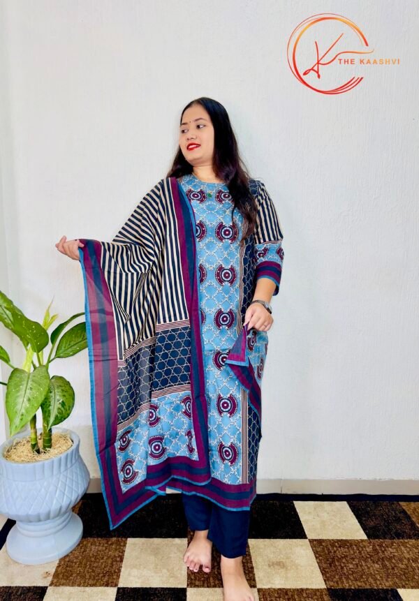 Cotton three piece black suit with dupatta